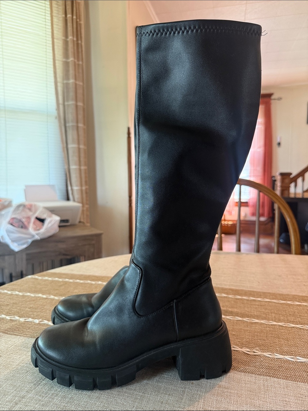 Steve Madden Black Knee-High Chunky Lug Boots